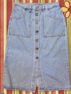 Y2K Style Light Blue Button-Front Denim Skirt